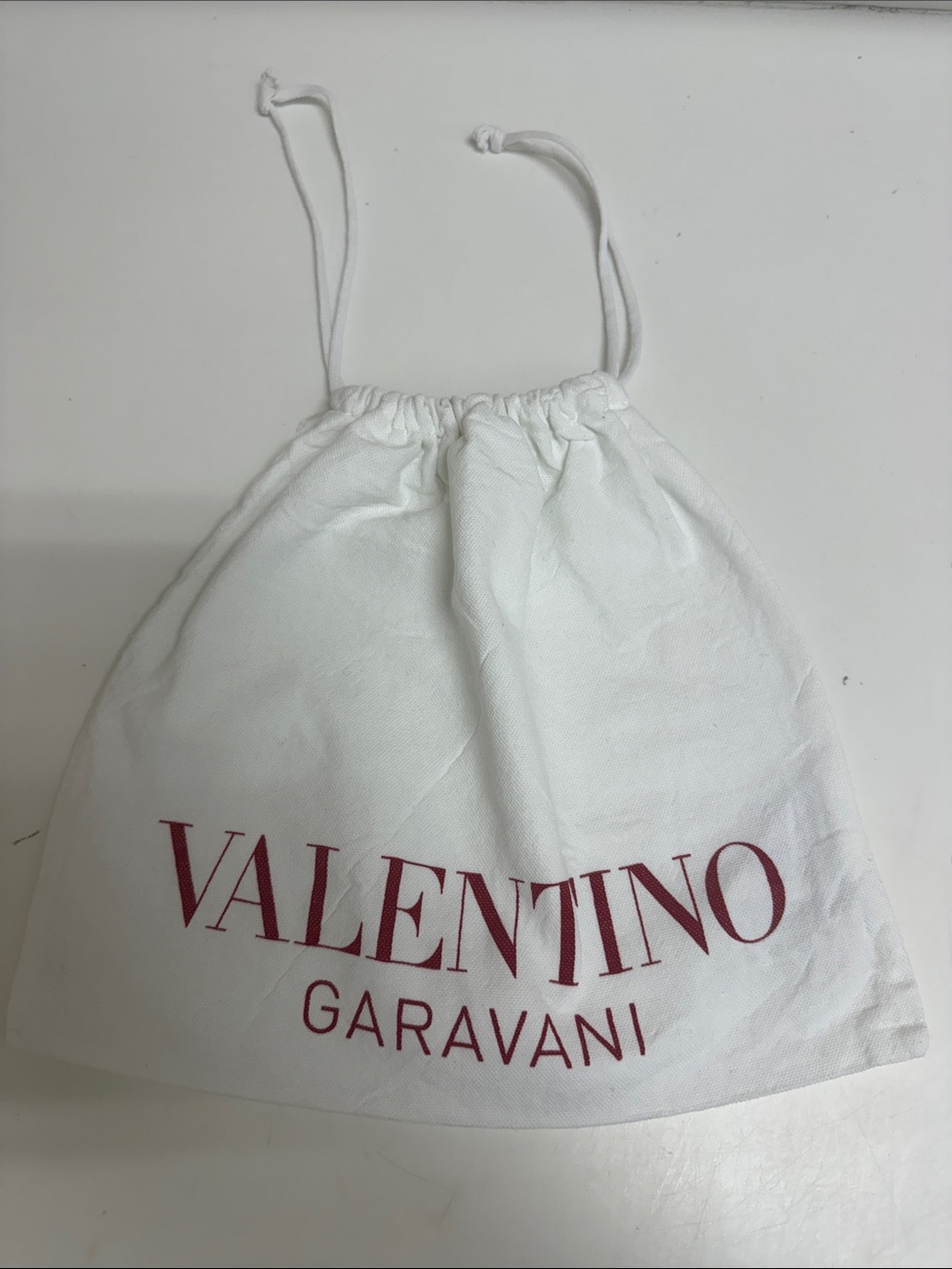 Valentino Garavani White Drawstring Dust Pouch with Red Logo